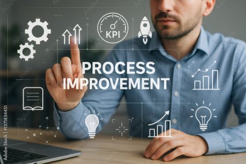 Mann nutzt digitales Interface zur Prozessoptimierung am Schreibtisch